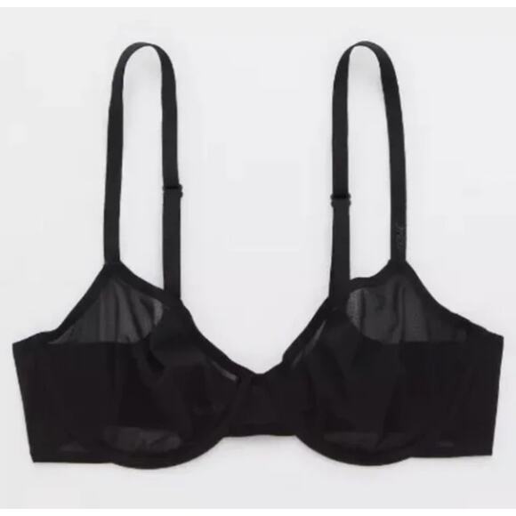 NEW Aerie American Eagle Black Balconette Bra Size 38DD Mesh Unlined Underwire - Picture 1 of 4